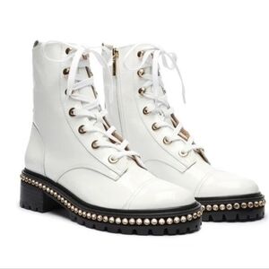 SCHUTZ Andorra White Combat Boots with Studded Sole New 7.5